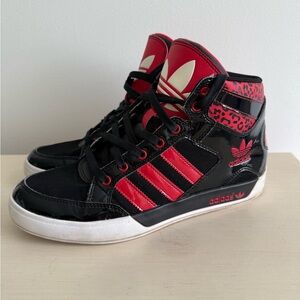 Adidas Black and Red Leopard High-Tops